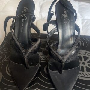 Black Cowide and Satin Sandal heels
